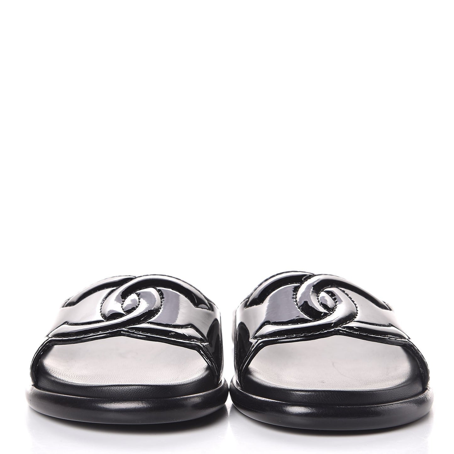 Patent Calfskin CC Slip On Mules 35 Black