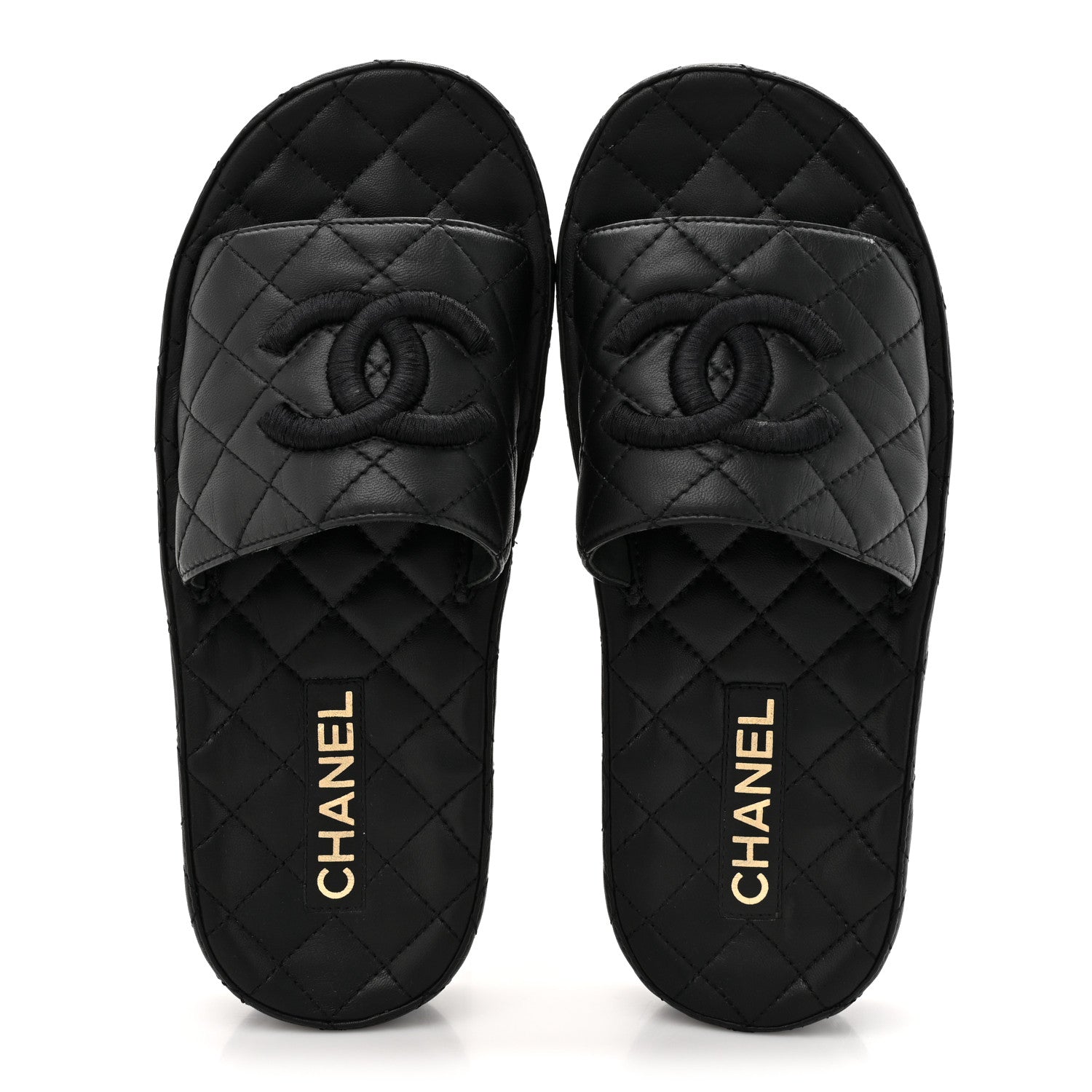 Chanel Lambskin Quilted CC Mules Sandals 38 Black 2 of 9