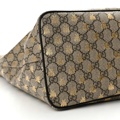 Gucci Soft GG Supreme Monogram Bees Medium Crossbody Tote Beige Oro Black 9 of 14