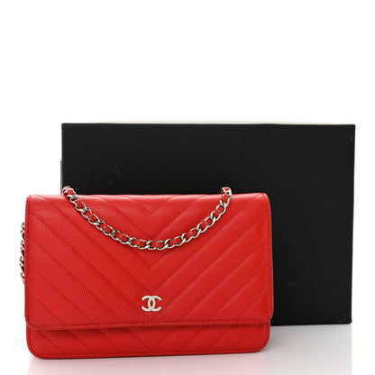 Chanel Caviar Chevron Quilted Wallet On Chain WOC Red 12 of 12