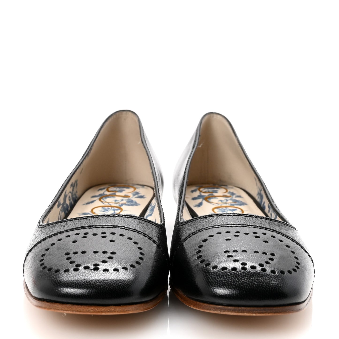 Goatskin Perforated Interlocking G Ballet Flats 35.5 Black
