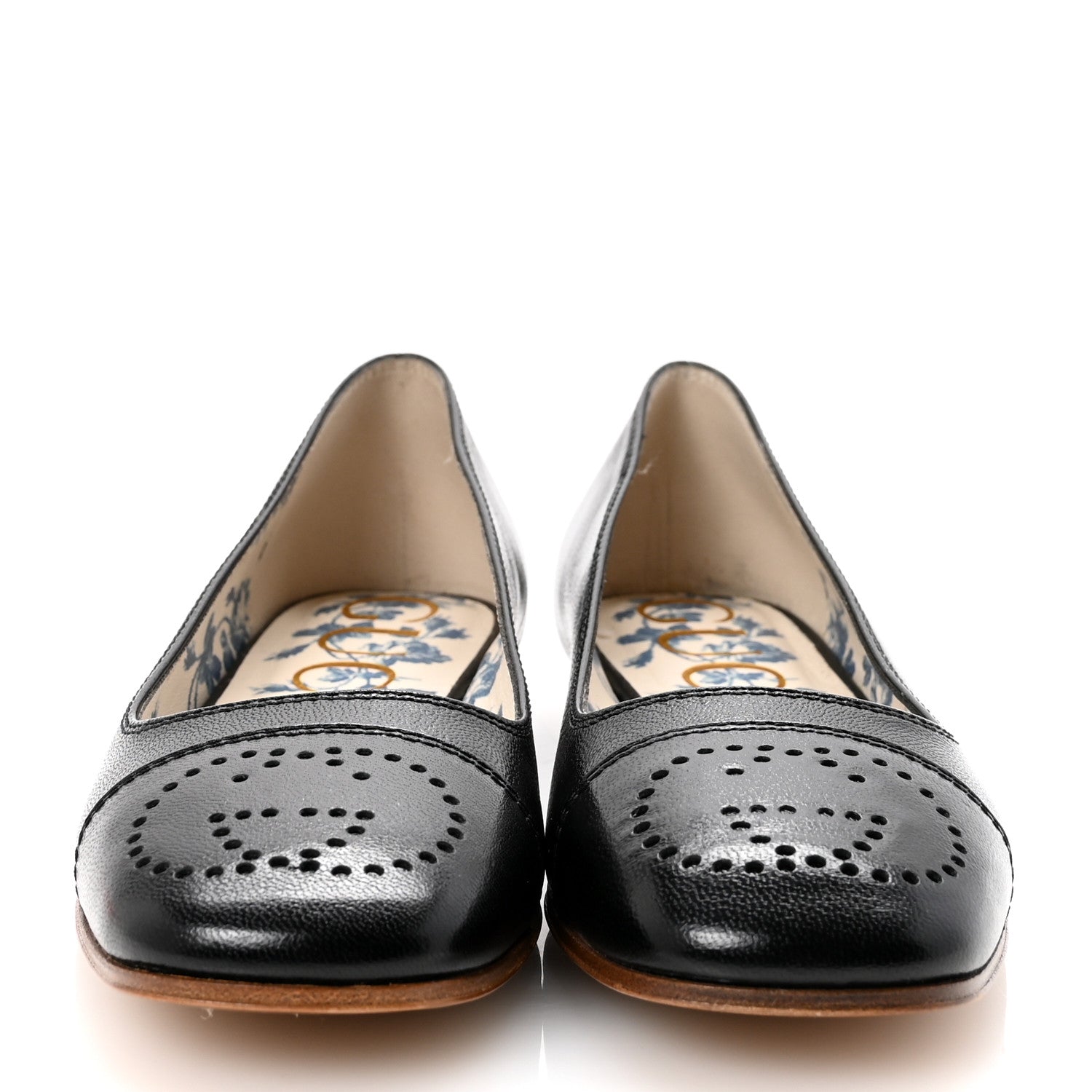 Gucci Goatskin Perforated Interlocking G Ballet Flats 35.5 Black 3 of 10
