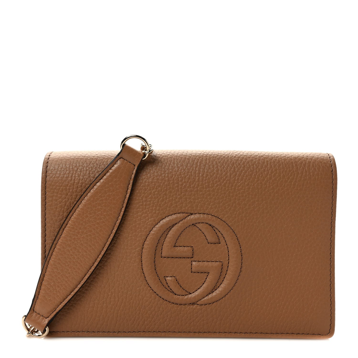 Gucci Pebbled Calfskin Soho Wallet on Chain Camelia 1 of 8