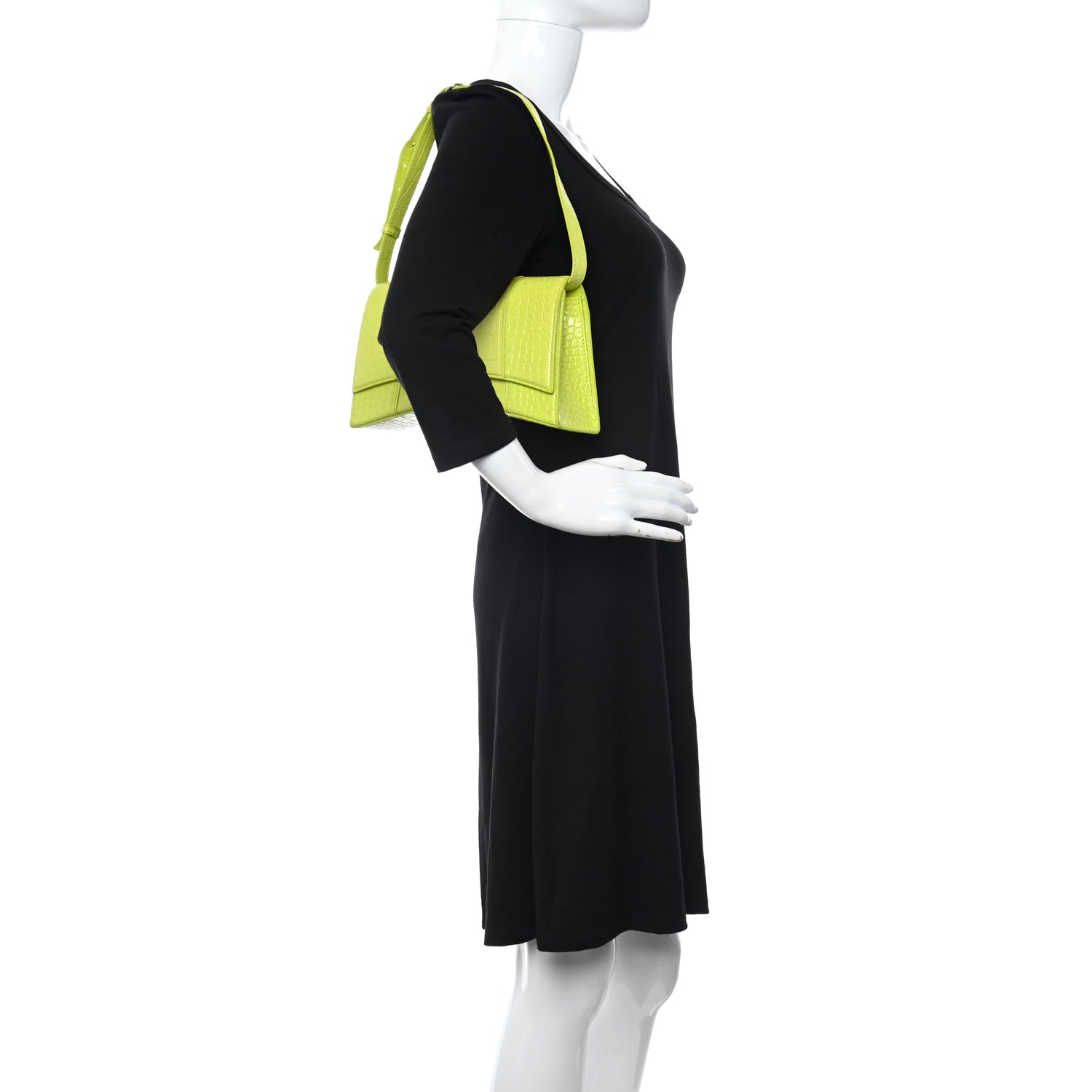 Balenciaga Shiny Calfskin Crocodile Embossed Small Hourglass Sling Shoulder Bag Lime 2 of 15