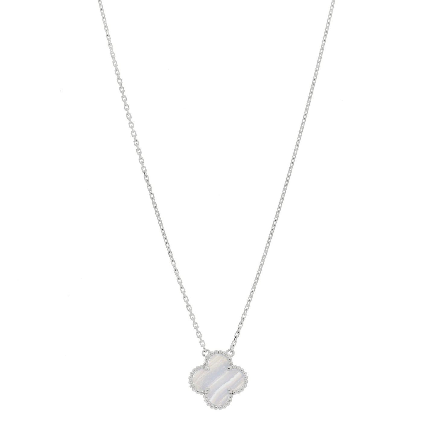 18k White Gold Chalcedony Vintage Alhambra Pendant Necklace