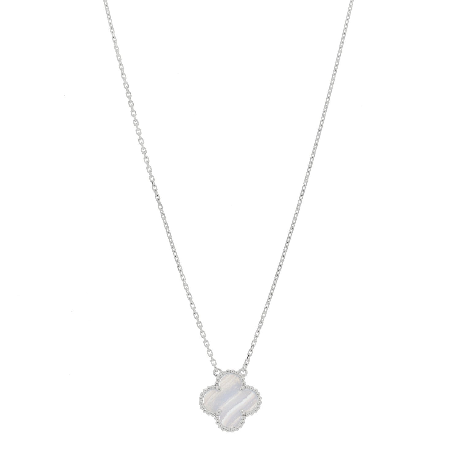 Van Cleef & Arpels 18k White Gold Chalcedony Vintage Alhambra Pendant Necklace 1 of 6