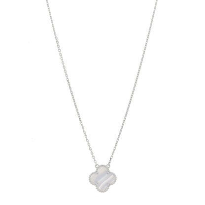Van Cleef & Arpels 18k White Gold Chalcedony Vintage Alhambra Pendant Necklace 1 of 6