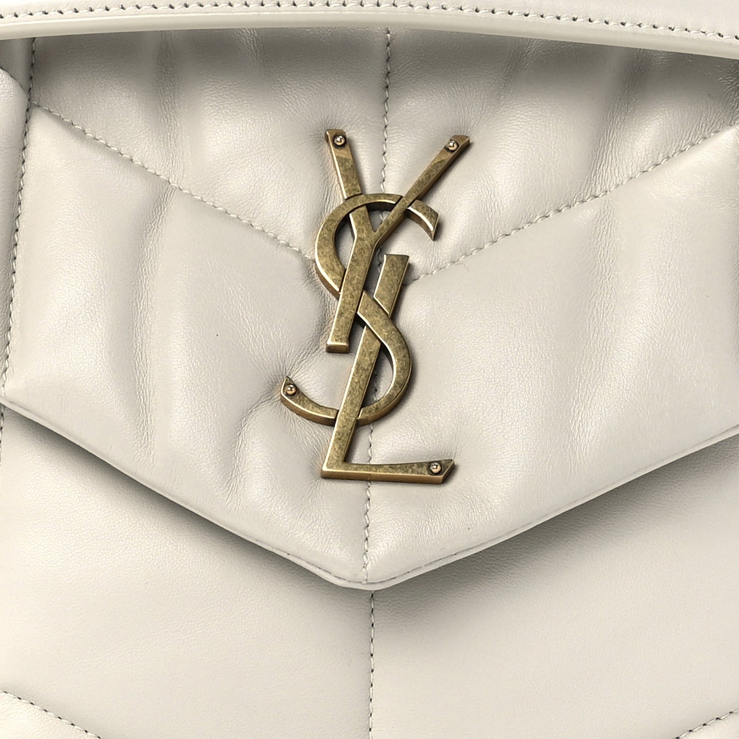 Lambskin Quilted Small Loulou Puffer Monogram Chain Satchel Blanc Vintage
