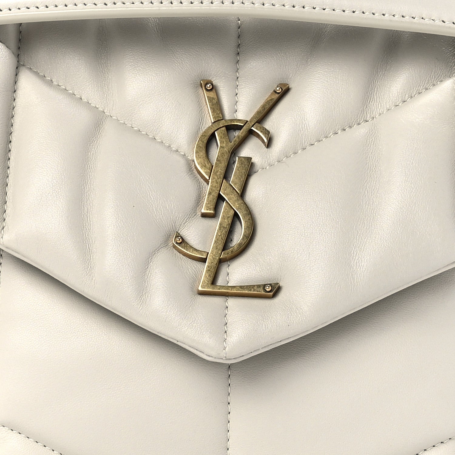 Saint Laurent Lambskin Quilted Small Loulou Puffer Monogram Chain Satchel Blanc Vintage 8 of 12