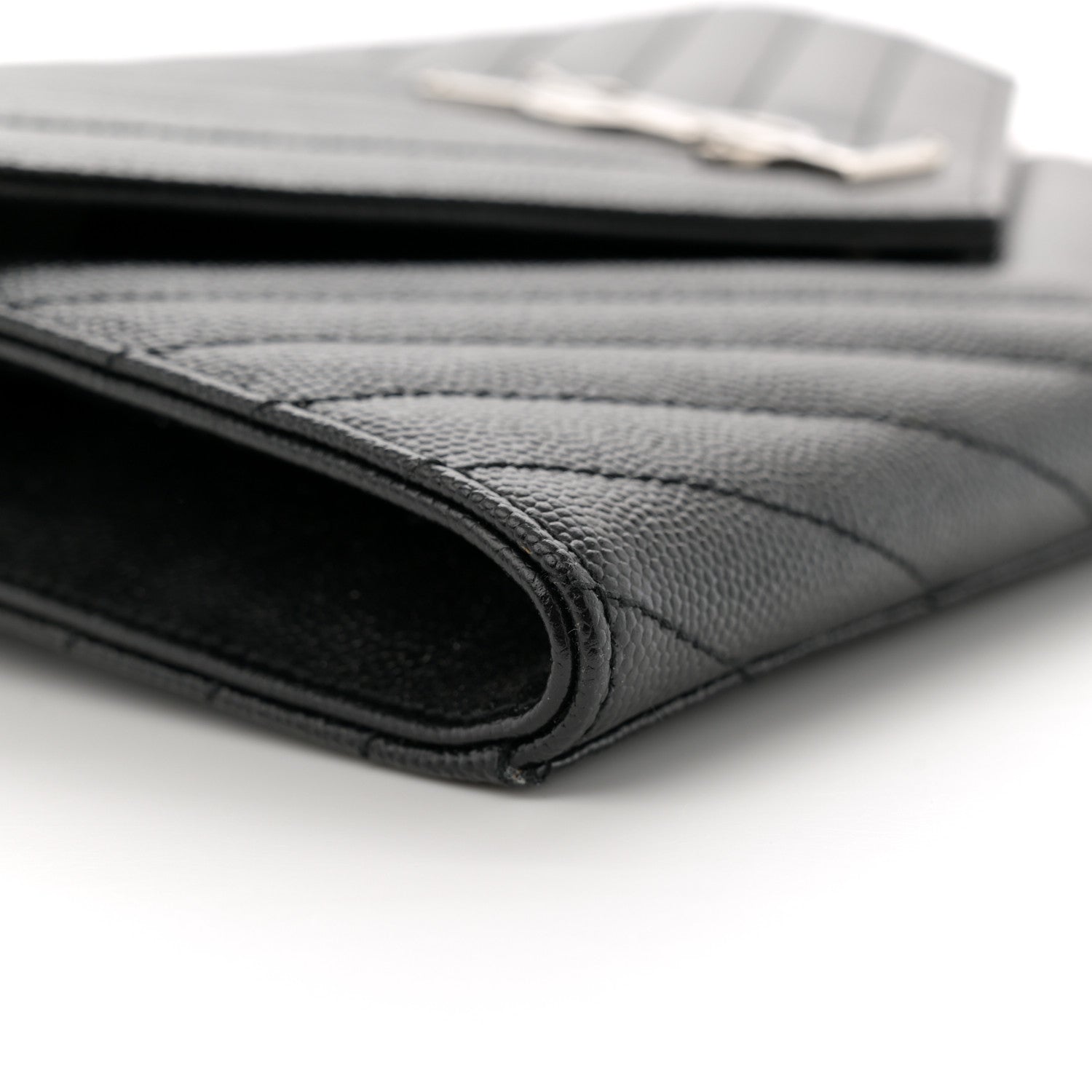 Saint Laurent Grain De Poudre Matelasse Chevron Monogram Envelope Clutch Black 9 of 12