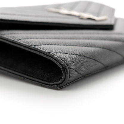Saint Laurent Grain De Poudre Matelasse Chevron Monogram Envelope Clutch Black 9 of 12
