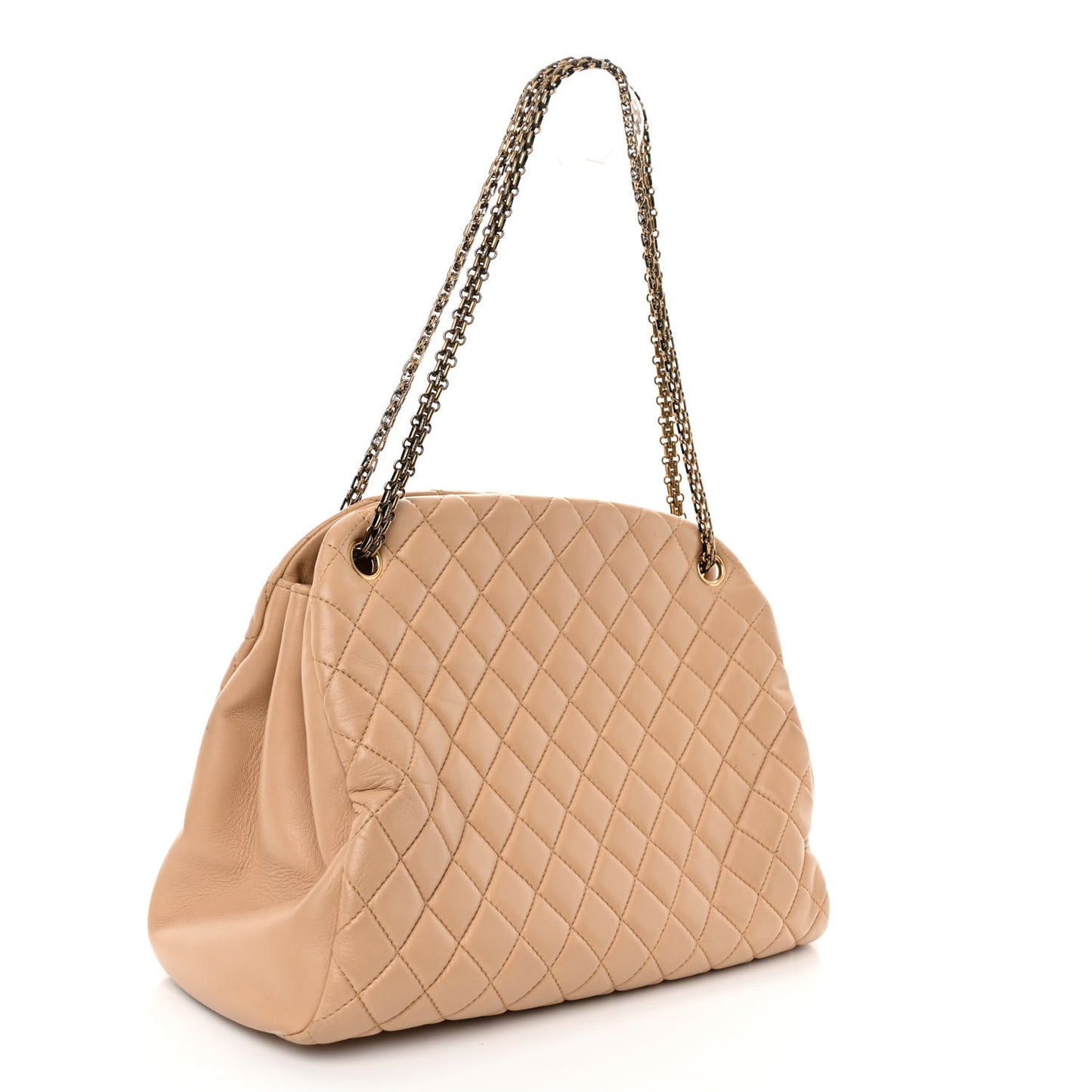 Lambskin Quilted Large Just Mademoiselle Bowling Bag Beige