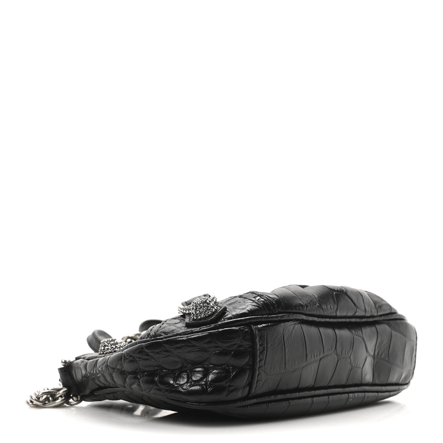 Balenciaga Extra Supple Calfskin Crocodile Embossed Crystal Le Cagole Mini Purse With Chain Black 4 of 10