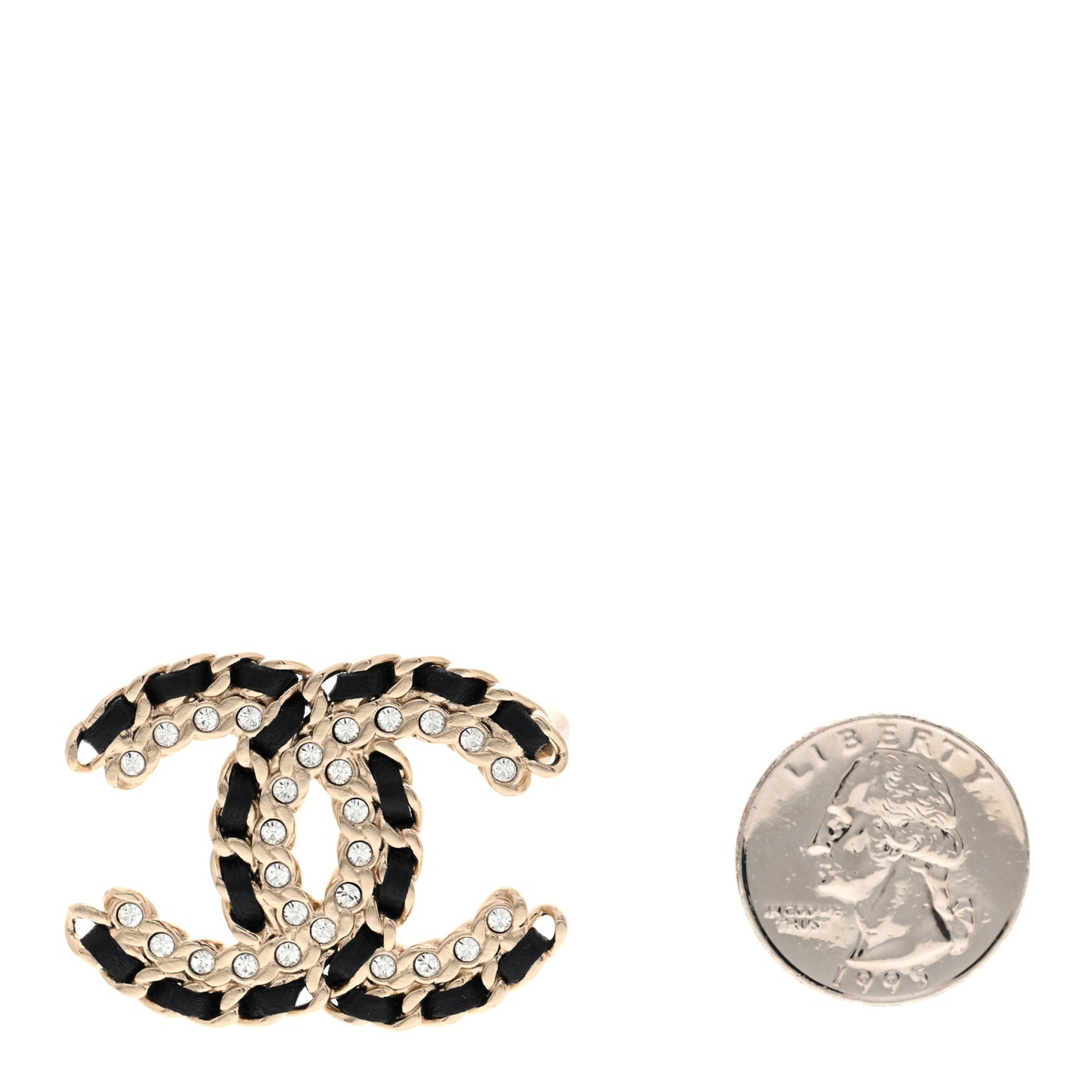Lambskin Crystal Vintage Allure CC Chain Brooch Black Gold