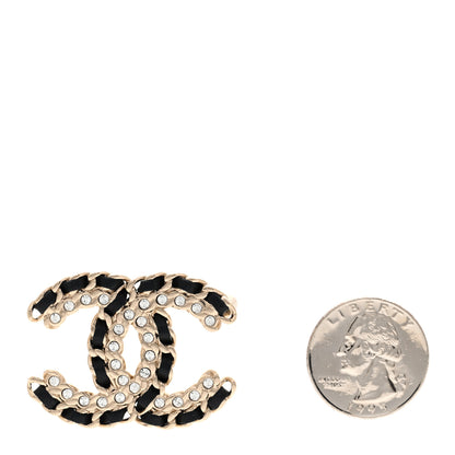 Chanel Lambskin Crystal Vintage Allure CC Chain Brooch Black Gold 2 of 5