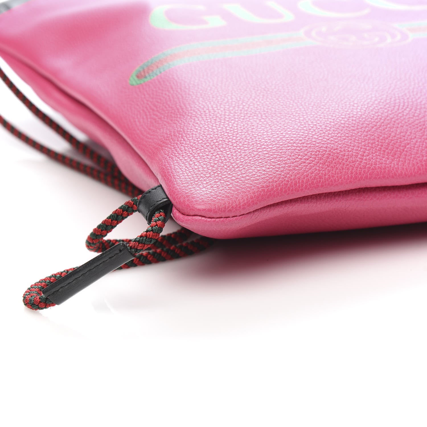 Gucci Grained Calfskin Logo Drawstring Backpack Box Pink Green Black 8 of 10
