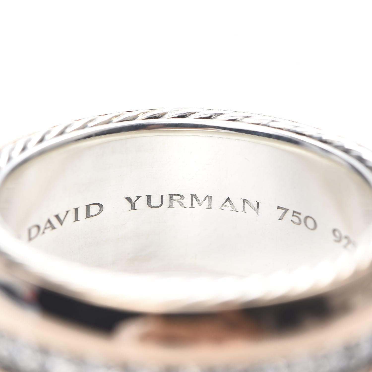 David Yurman Sterling Silver 18K Rose Gold Diamond Streamline Band Ring 64 10.75 4 of 4