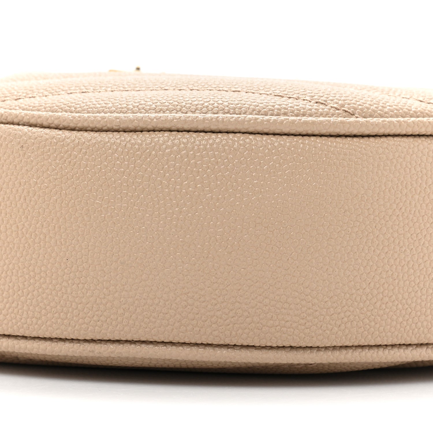 Saint Laurent Grain De Poudre Matelasse Chevron Quilted Round Vinyle Camera Bag Dark Beige 8 of 9