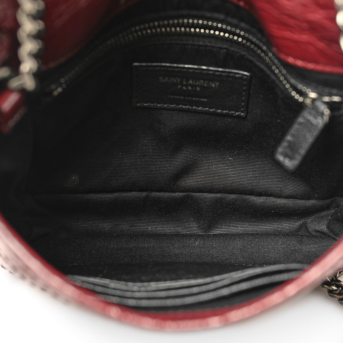 Crinkled Calfskin Matelasse Monogram Niki Chain Wallet Dark Legion Red