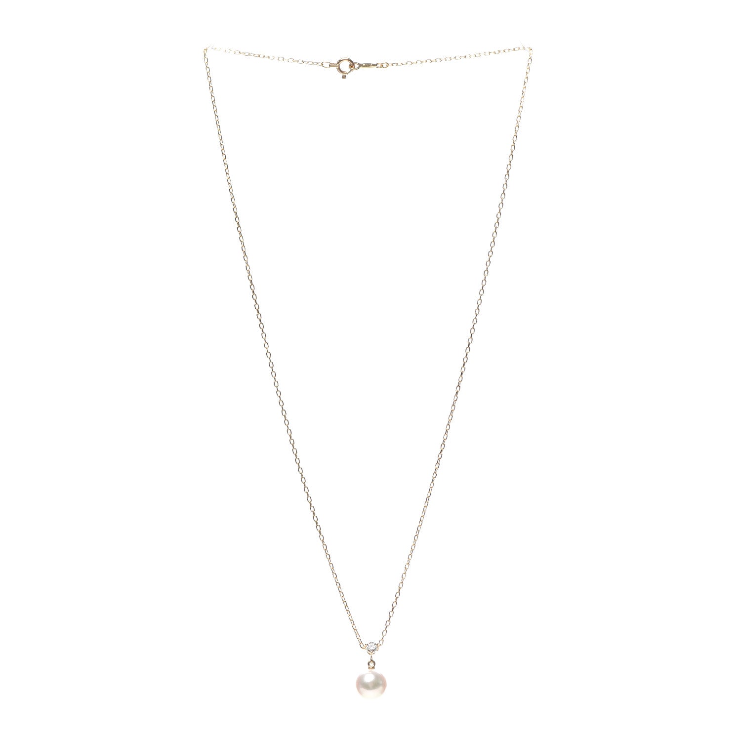Mikimoto 18K Yellow Gold Diamond Akoya Pearl 8mm Drop Pendant Necklace 3 of 4
