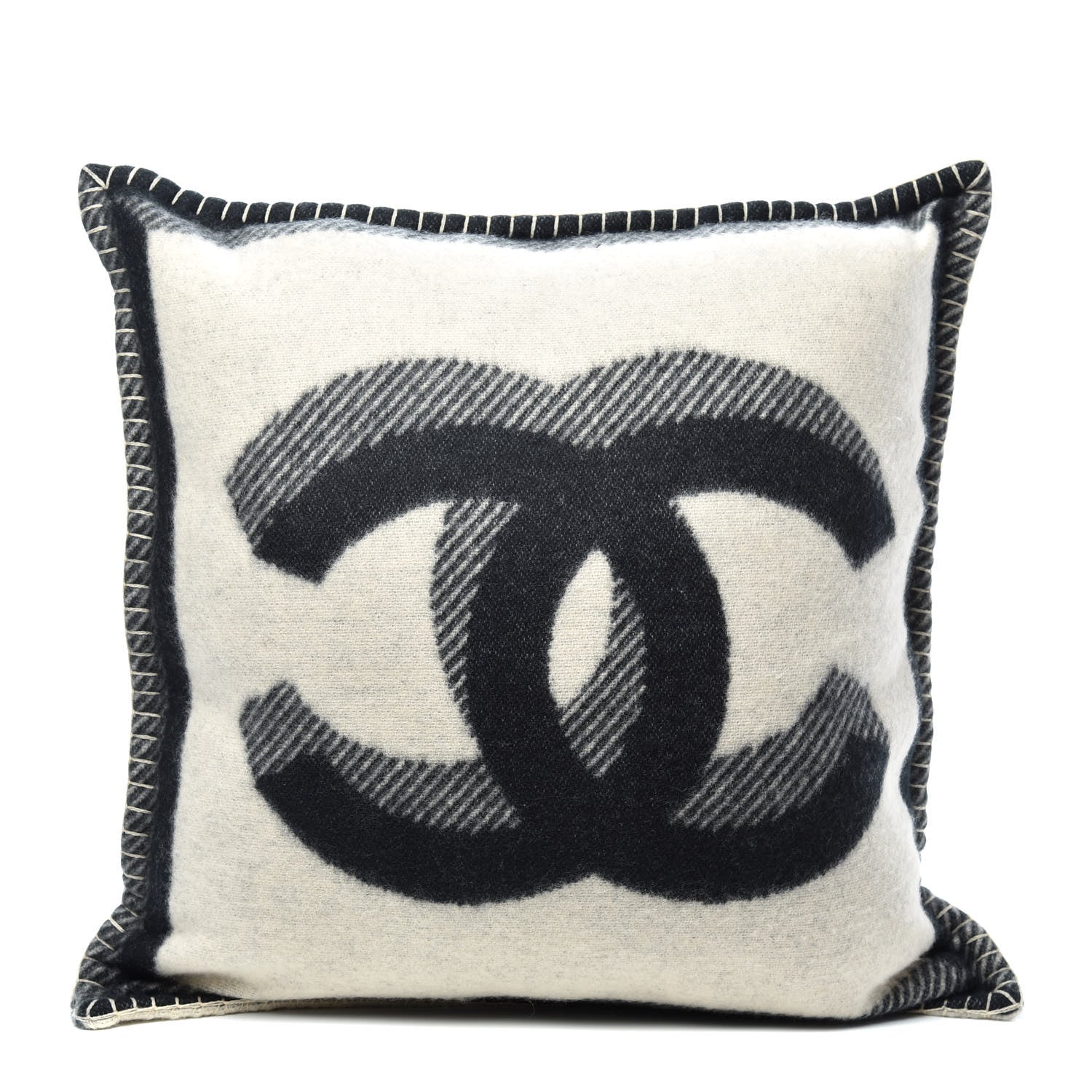 Chanel Merino Wool Cashmere CC Pillow Beige Black 1 of 3