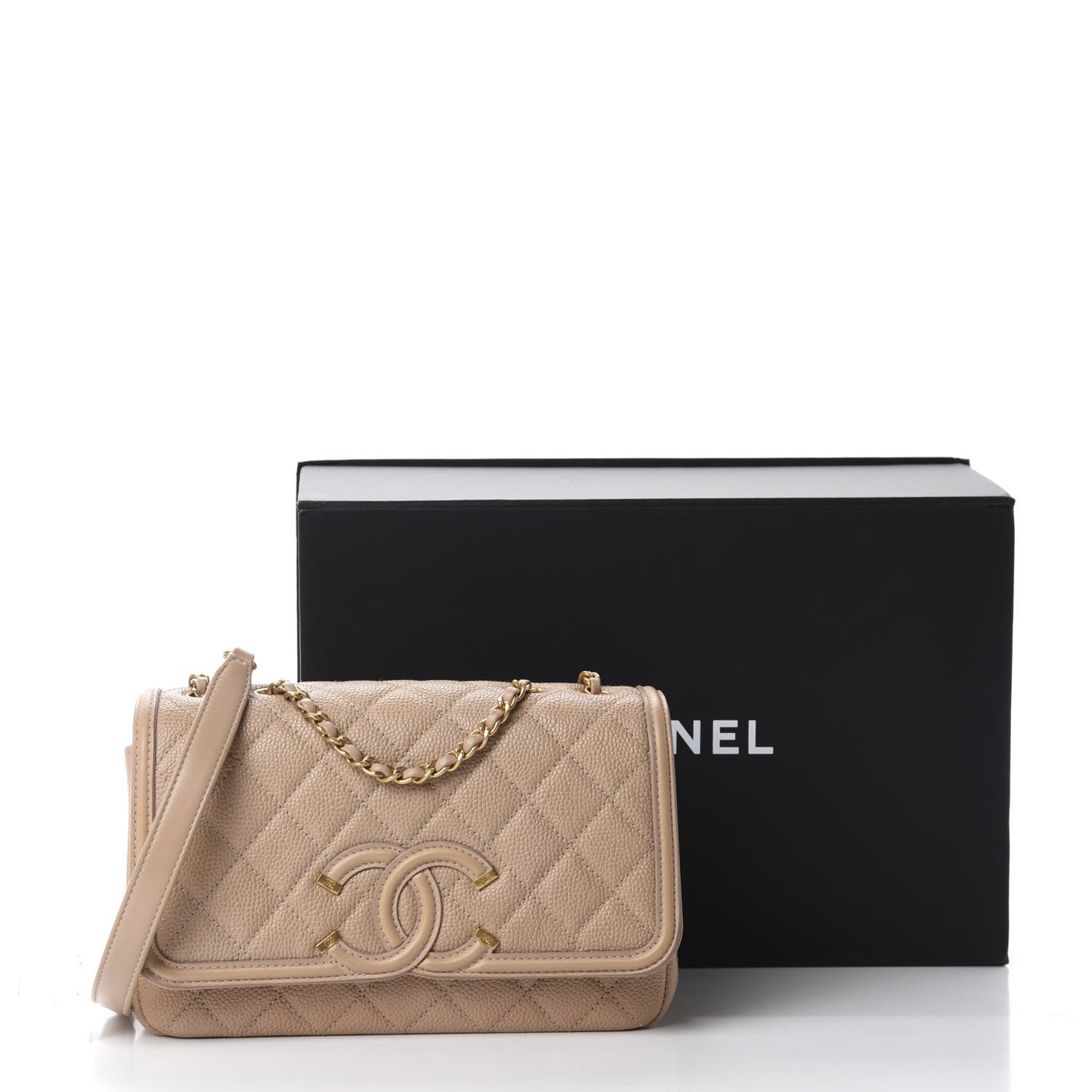 Caviar Quilted Small CC Filigree Flap Beige