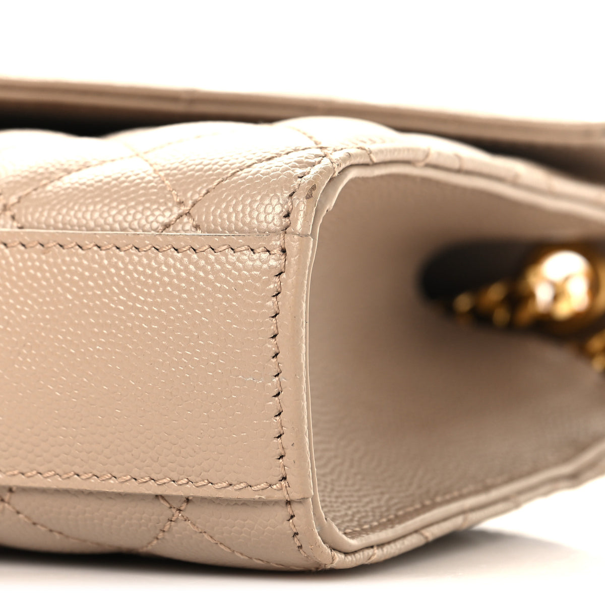 Grain De Poudre Textured Mixed Matelasse Triquilt Small Monogram Satchel Dark Beige