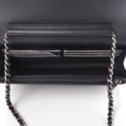 Chanel Glazed Calfskin Quilted Coco Boy Wallet On Chain WOC Black 5 of 11