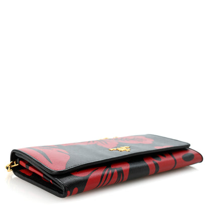 Prada Saffiano Hibiscus Print Oro Chain Wallet Rosso 4 of 9