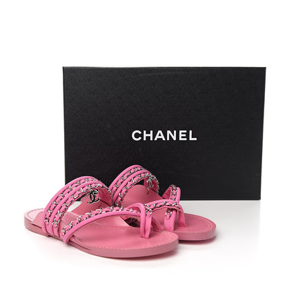 Chanel Calfskin Chain CC Thong Flat Sandals 35 Pink 9 of 9