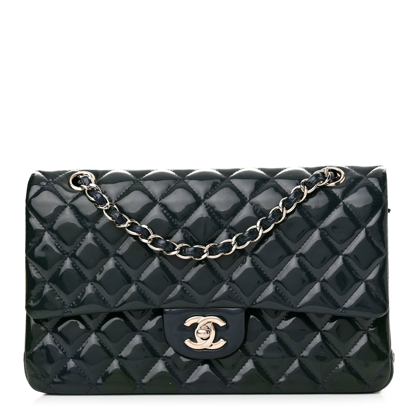 Patent Quilted Medium Double Flap Navy