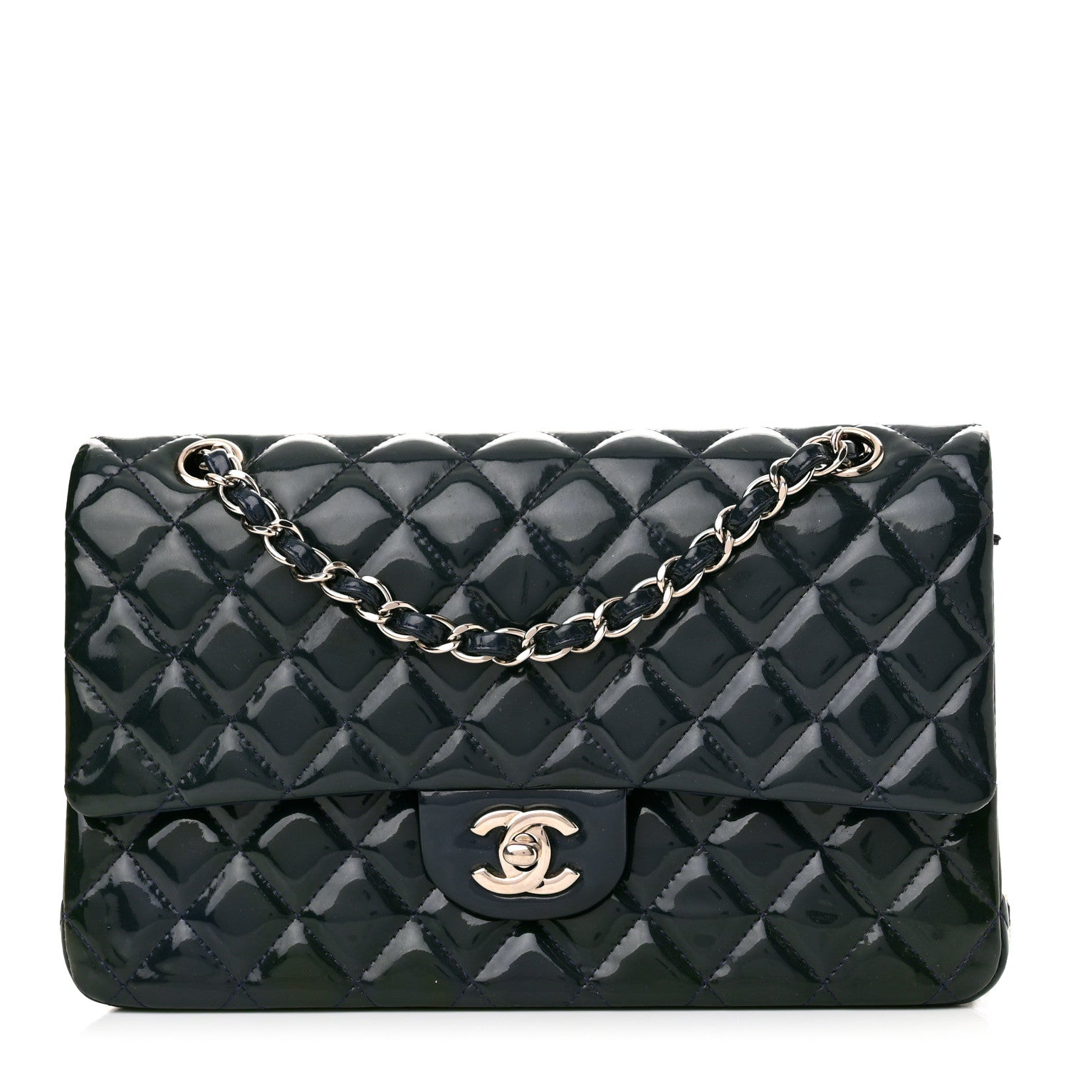 Chanel Patent Quilted Medium Double Flap Navy 1 of 14