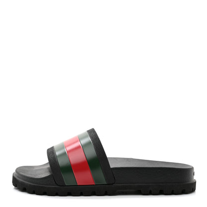 Gucci Rubber Web Mens Slide Sandals 12 Black Green Red 1 of 9