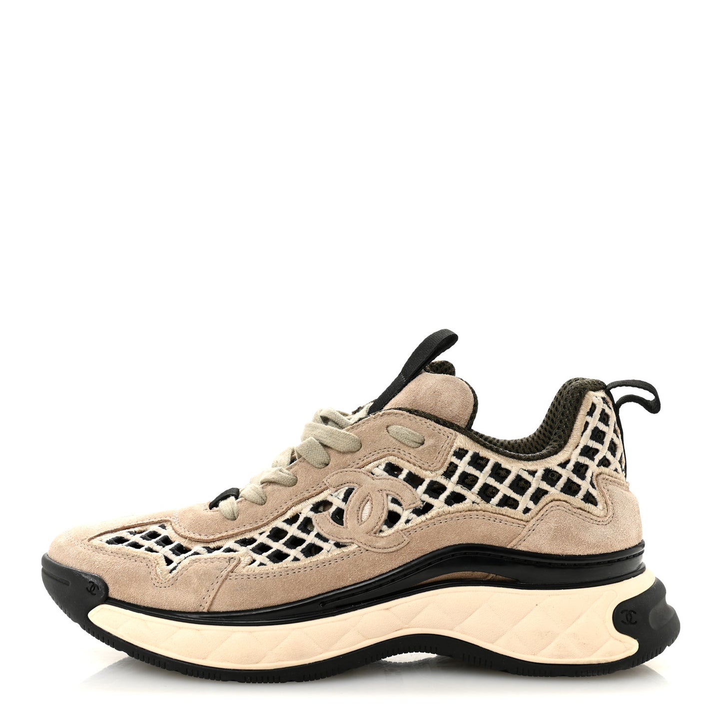 Suede Calfskin Embroidered CC Sneakers 39 Beige Black