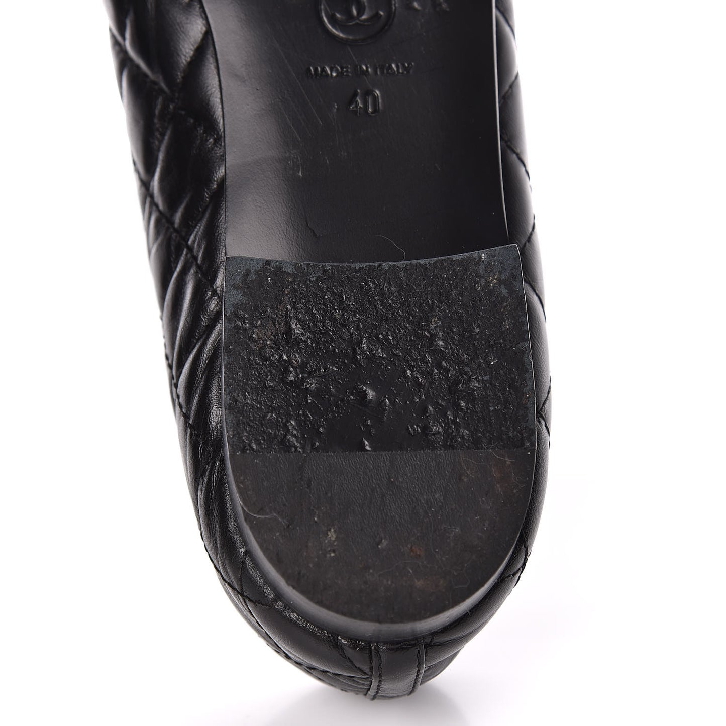 Aged Calfskin Quilted CC Cap Toe Ballerina Flats 40 Black