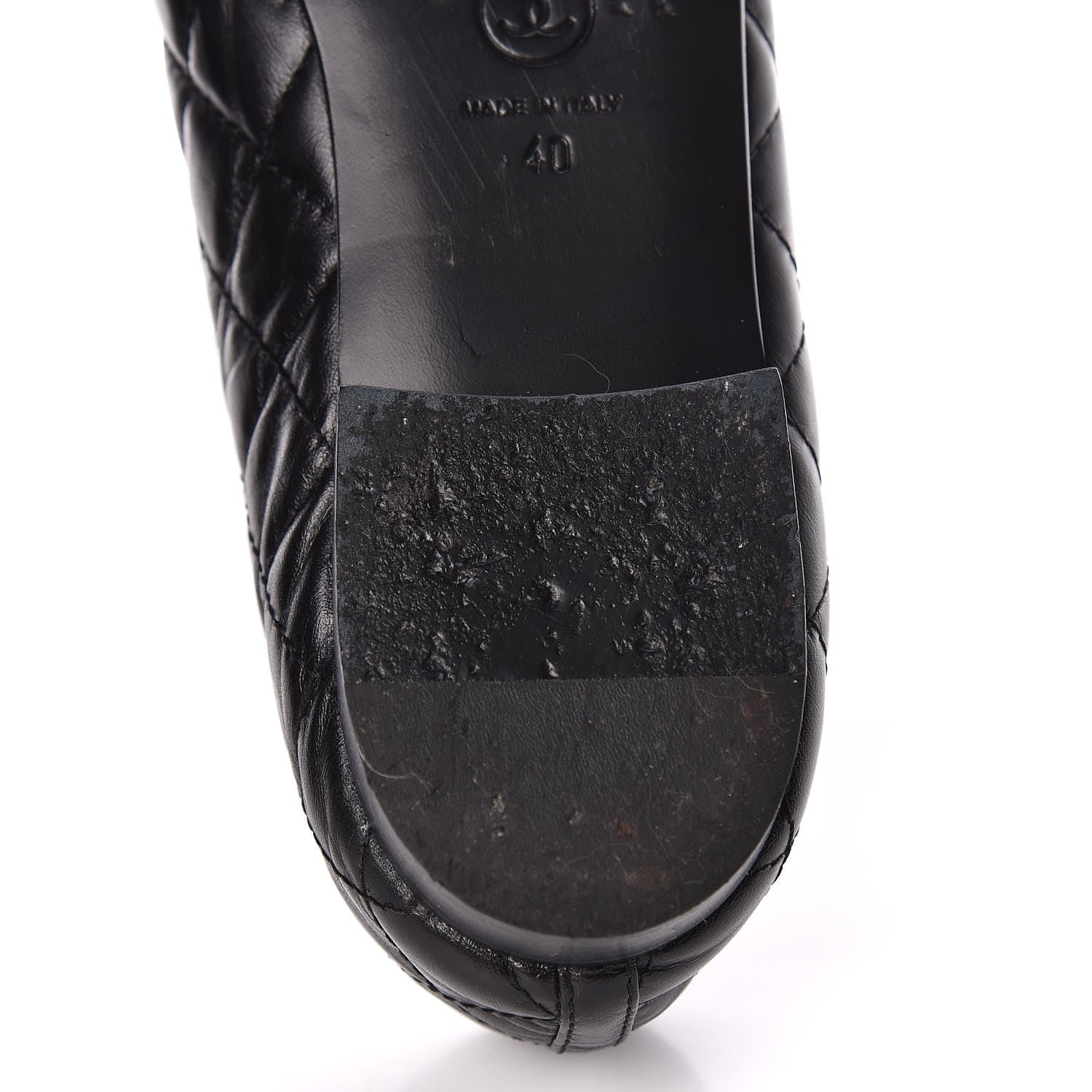 Chanel Aged Calfskin Quilted CC Cap Toe Ballerina Flats 40 Black 14 of 15