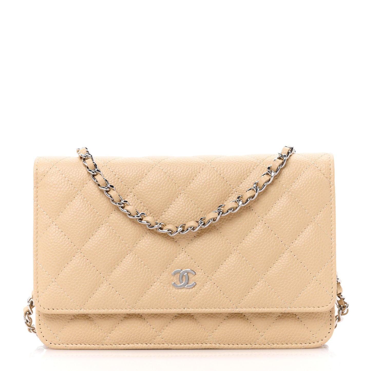 Caviar Quilted Wallet on Chain WOC Beige