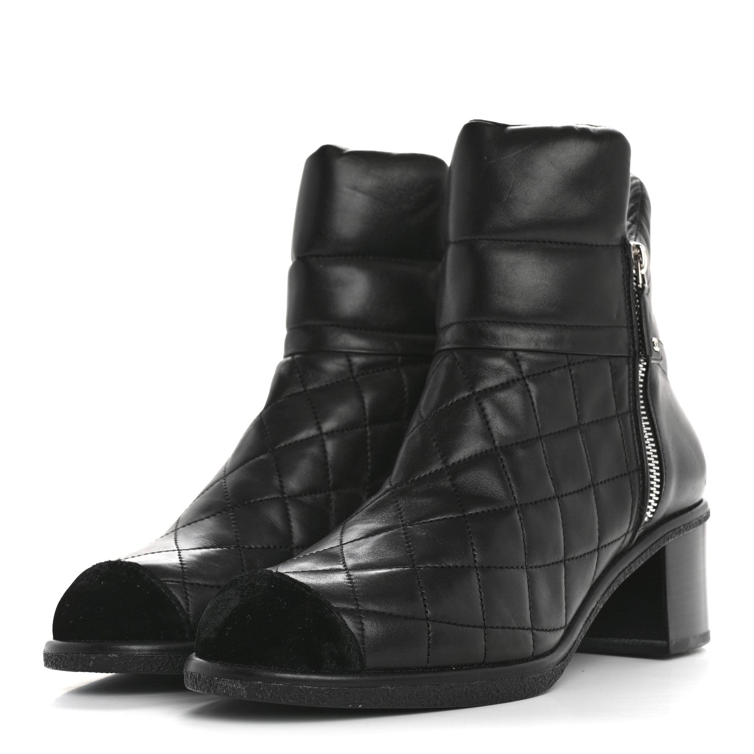 Chanel Lambskin Velvet Quilted Cap Toe Short Boots 40 Black 4 of 12