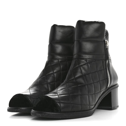 Chanel Lambskin Velvet Quilted Cap Toe Short Boots 40 Black 4 of 12