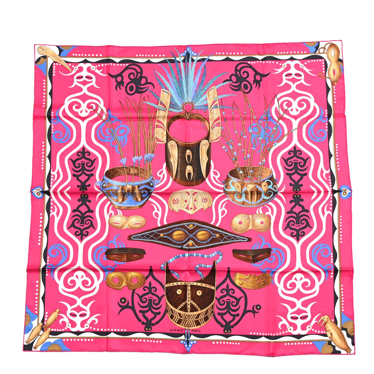 Hermes Silk Le Regard de L'Arctique Scarf 90 Fuchsia Bleu Jean 1 of 6