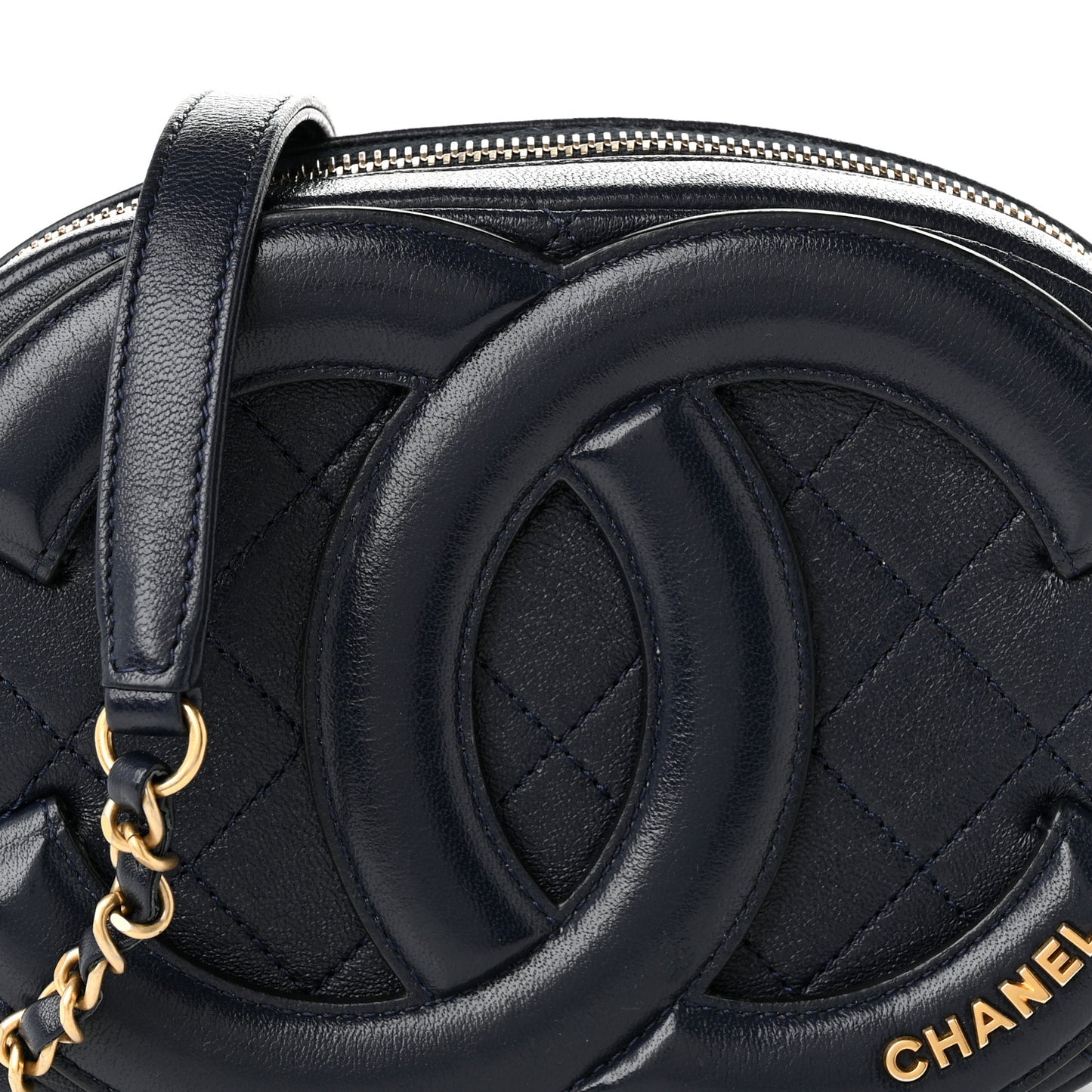 Lambskin Quilted Coco Midnight Camera Case Navy