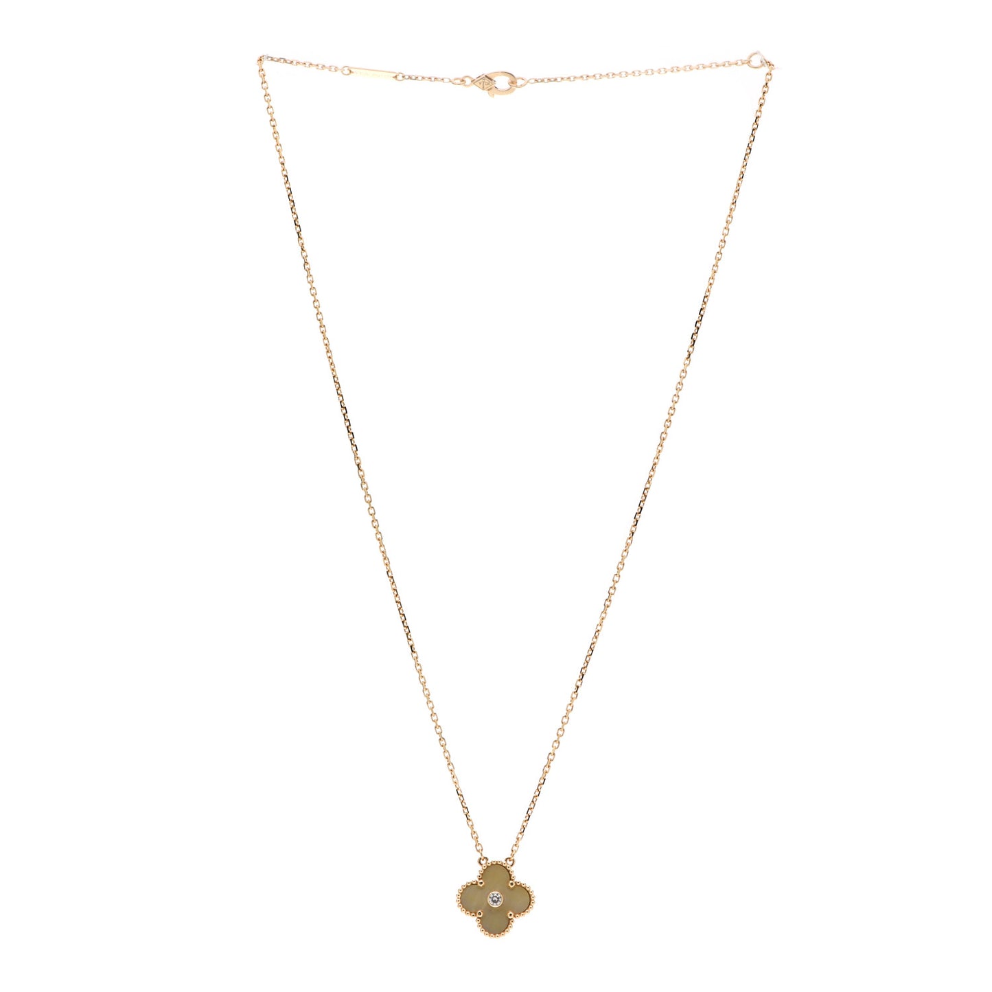 18K Yellow Gold Diamond Yellow Mother of Pearl Vintage Alhambra Pendant Necklace