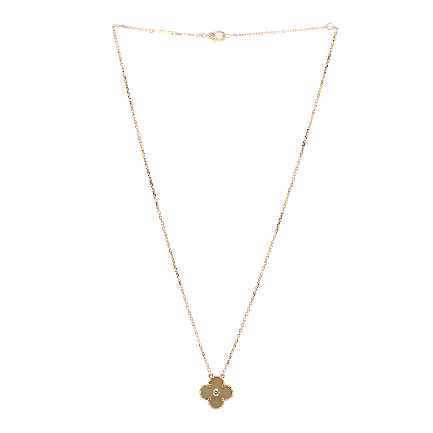 Van Cleef & Arpels 18K Yellow Gold Diamond Yellow Mother of Pearl Vintage Alhambra Pendant Necklace 3 of 6