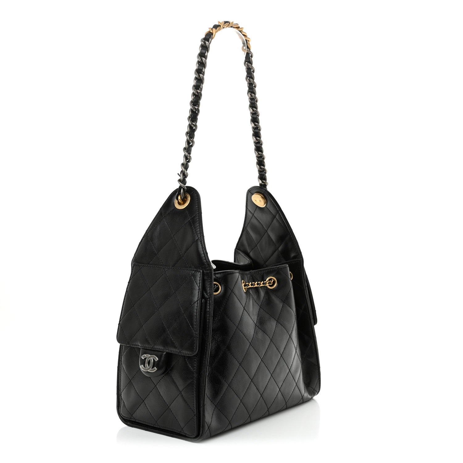 Chanel Shiny Crumpled Calfskin Quilted Small Chanel 25 Handbag Black 3 of 10