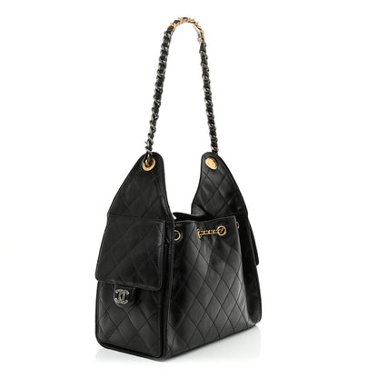 Chanel Shiny Crumpled Calfskin Quilted Small Chanel 25 Handbag Black 3 of 10