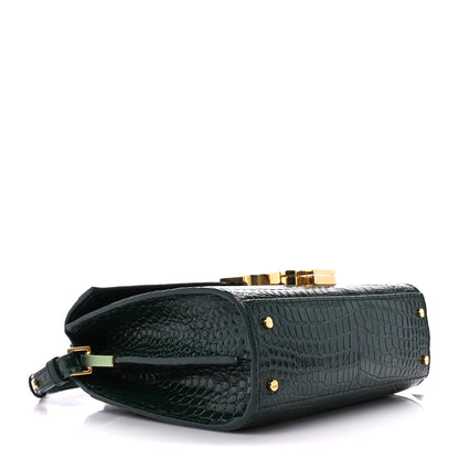 Saint Laurent Calfskin Crocodile Embossed Mini Classic Monogram Cassandra Top Handle Green 4 of 11