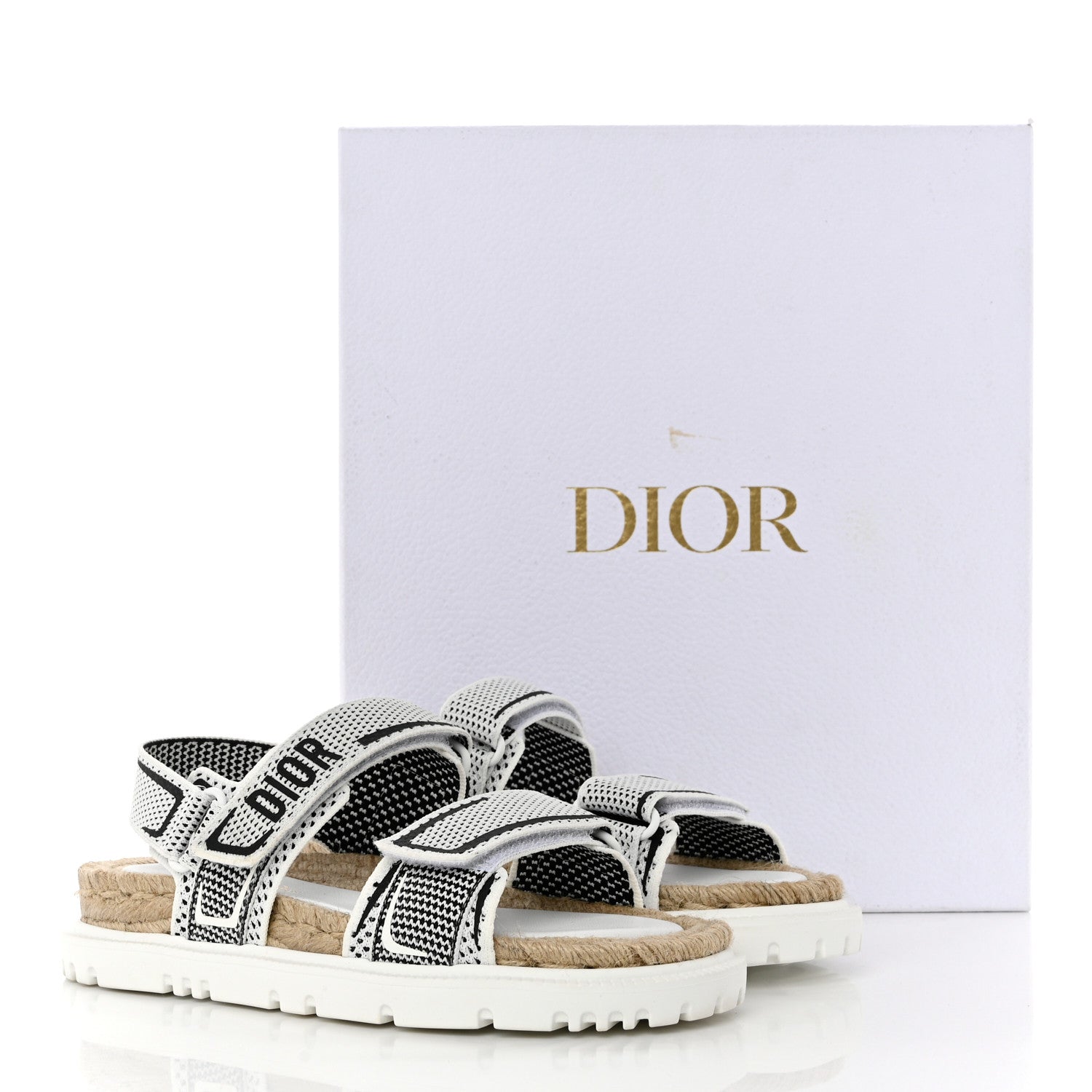 Christian Dior Technical Knit Jute Dioract 10mm Sandals 37 White Black 9 of 9