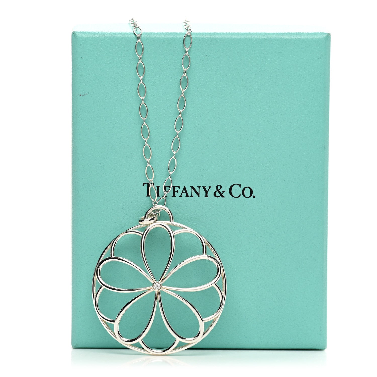 Tiffany Sterling Silver Diamond Large Garden Flower Pendant Necklace 5 of 5