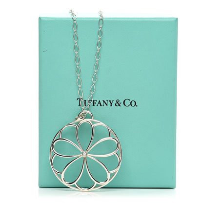 Tiffany Sterling Silver Diamond Large Garden Flower Pendant Necklace 5 of 5