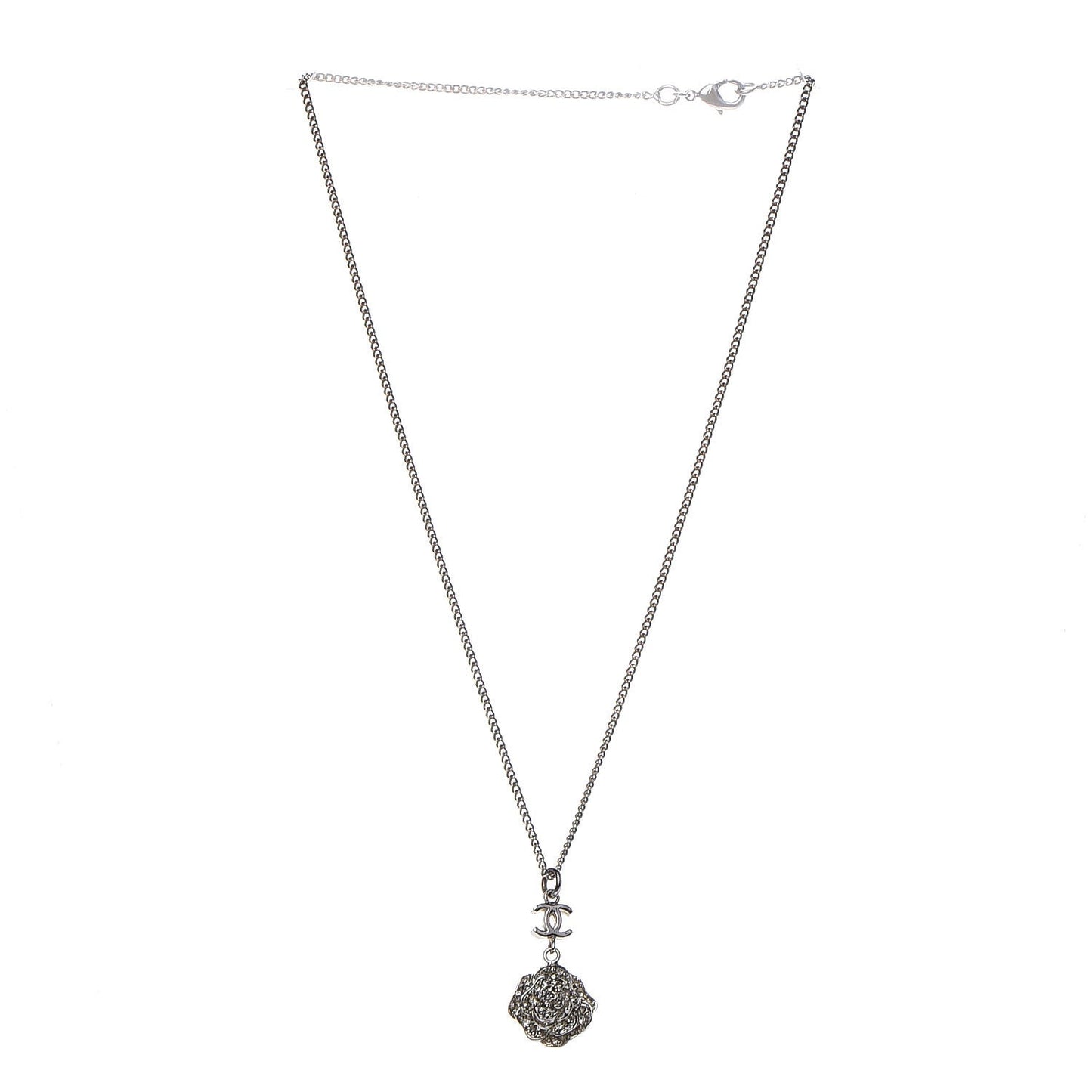 Swarovski Crystal Camellia CC Necklace Silver